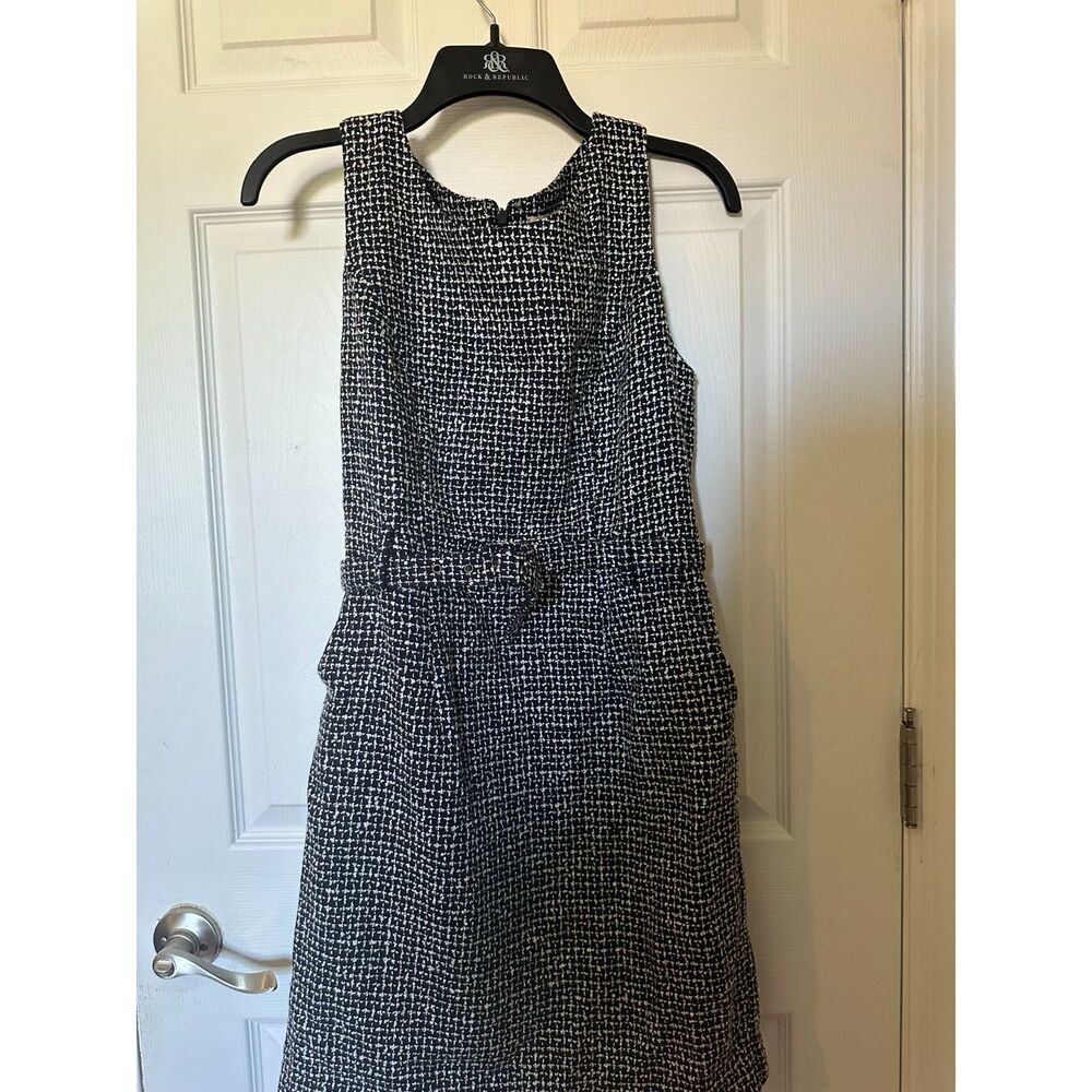 Banana Republic Sleeveless Tweed Dress – Black & White – Belted Waist NWT 6P